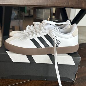 adidas White and Black Sneakers with Brown Sole